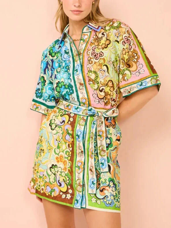 Special Satin Stylish Print Mini Dress Fashionable Boho-Chic Mini Dress