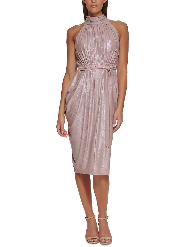 Womens Halter Midi Cocktail and Party Dress Turtleneck Warm Winter