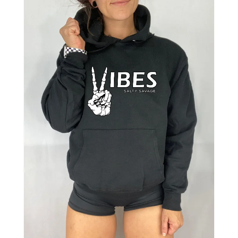 Salty Savage Unisex "VIBES" Classic Hoodie | Black Hoodie with Button Placket Classic Preppy