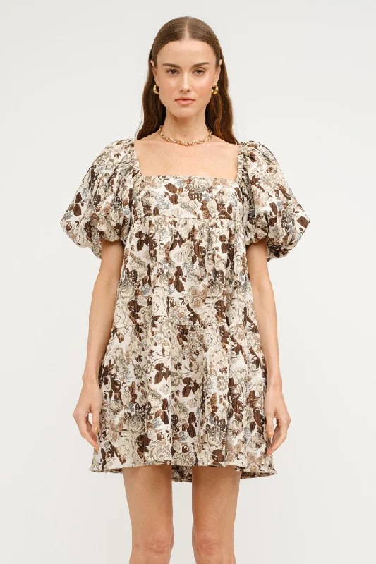 Forever Fall Puff Sleeve Mini Dress Cozy A-Line Mini Dress