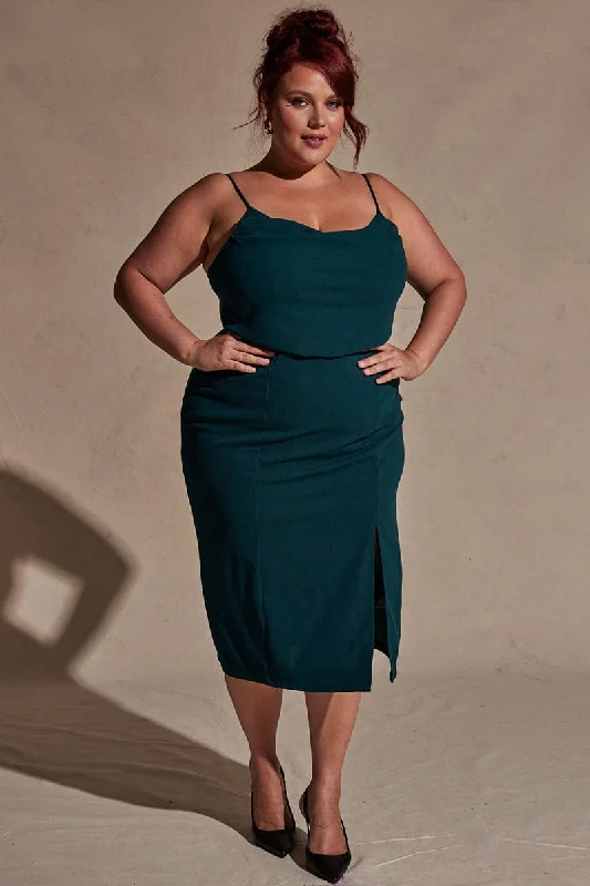 Green Cowl Bodycon Party Dress Tunics Cozy soft