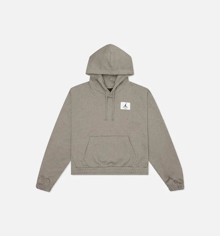 Esentials Fleece Hoodie Womens Hoodie - Light Army/Heather/Saturn Gold Hoodie with Illustration Artistic Creative