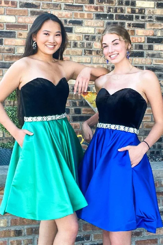 Sweet Strapless Beading Belt A-Line Short Homecoming Party Dresses with Pockets OK1575 Tunics Seasonal trendy Sweet Strapless Beading Belt A-Line Short Homecoming Party Dresses with Pockets OK1575 Tunics Seasonal trendy