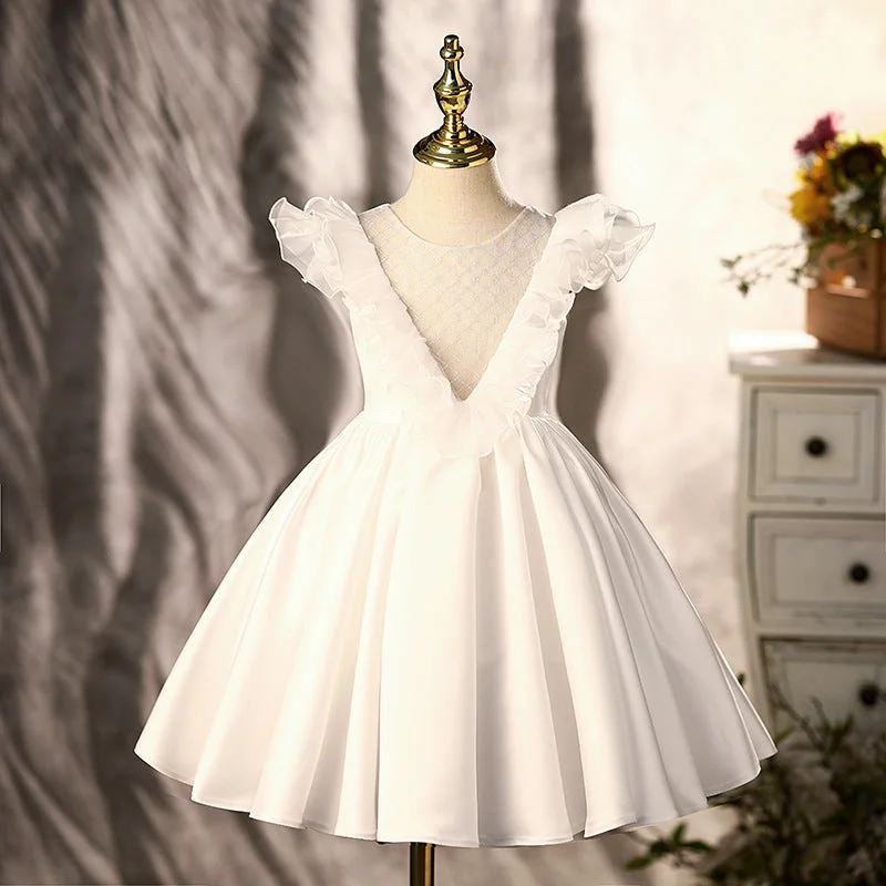 Baby Girl White Bow Christening Princess Dress Crew Neckline Sporty