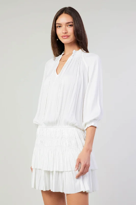 Aurelie Pleated Mini Dress Classic White Mini Dress