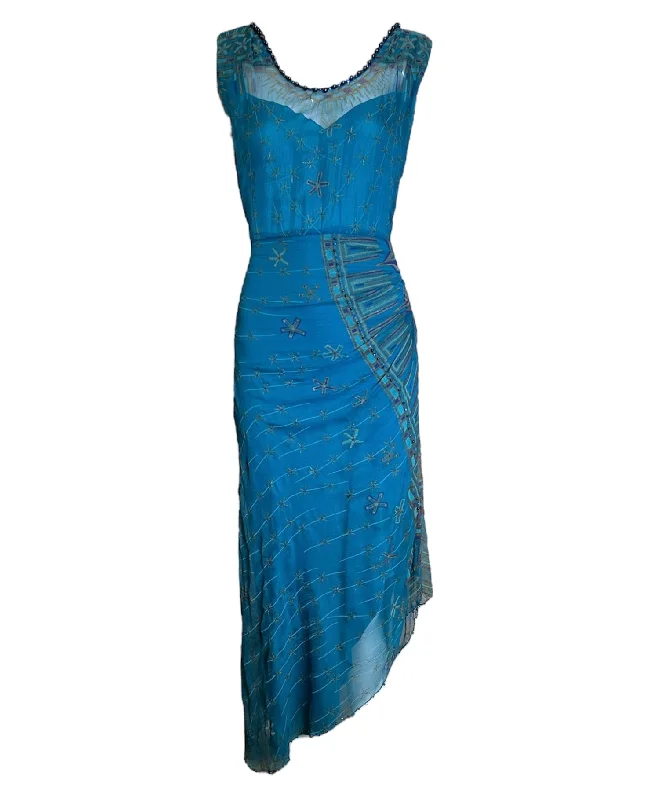 Zandra Rhodes 1970s/80s Silk Turquoise Silk Screen Dress Tunics Practical durable