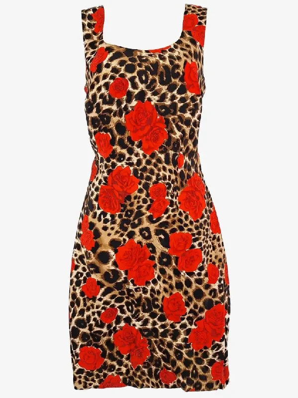 Bloomingdale's Chic Leopard Rose Mini Dress Size 12 Cozy Cowl Neck Mini Dress