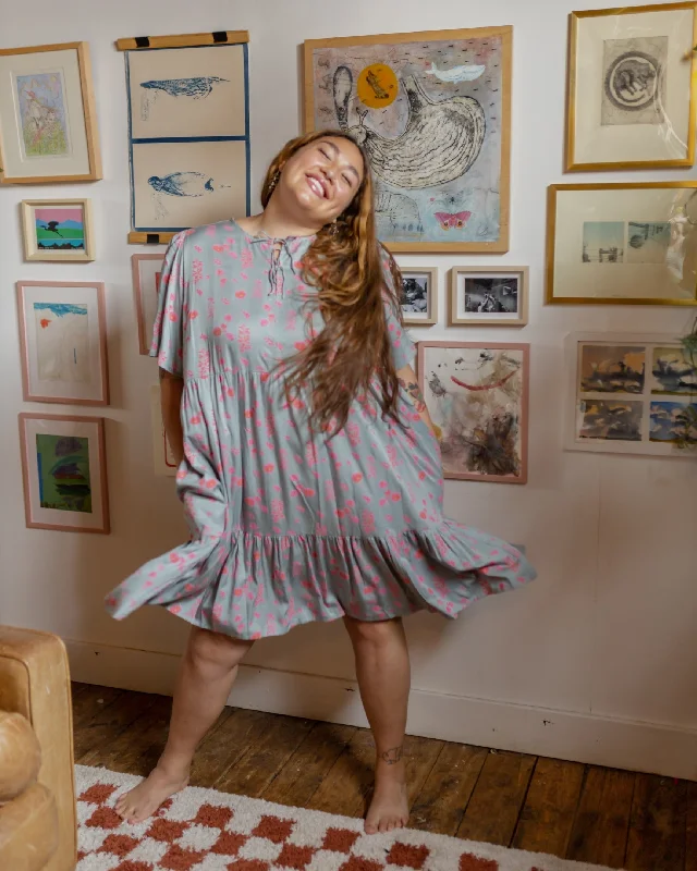 Adelaide Tiered Plus Size Mini Dress - Botanical Slate Comfortable Off-Shoulder Mini Dress