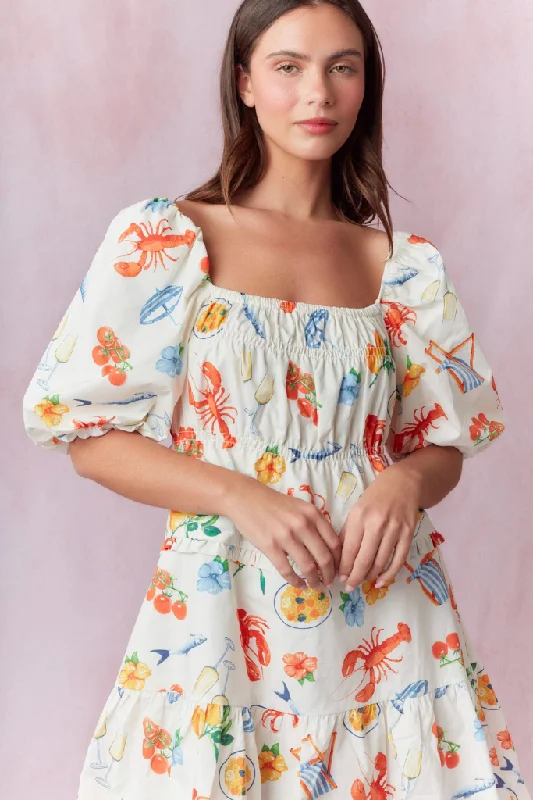Myla Coastal Print Mini Dress Chic Pleated Mini Dress