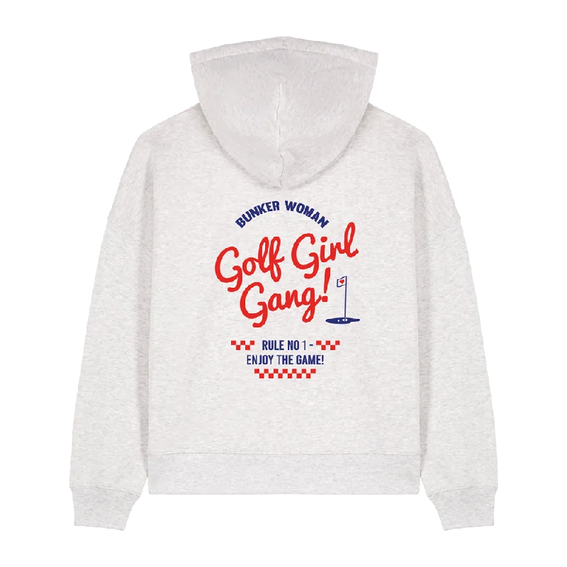 Bunker Woman Retro Crest Hoodie Grey Marl Hoodie with Longline Fit Extended Stylish
