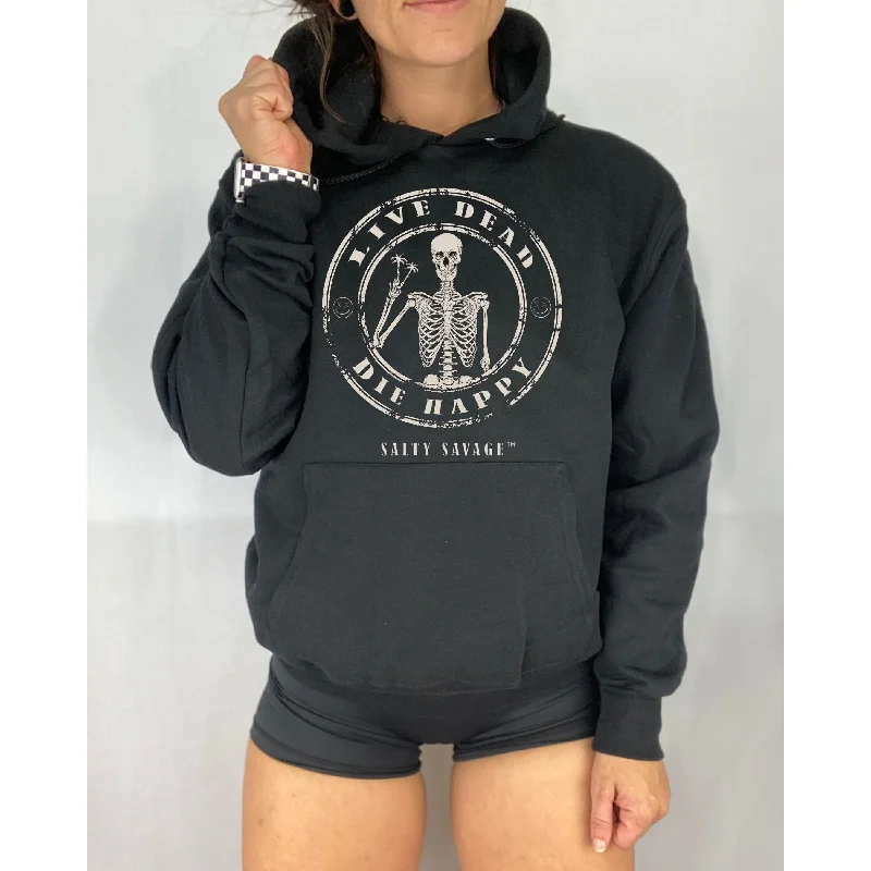 Salty Savage Unisex "Live Dead, Die Happy" Classic Hoodie Hoodie with Illustration Artistic Creative