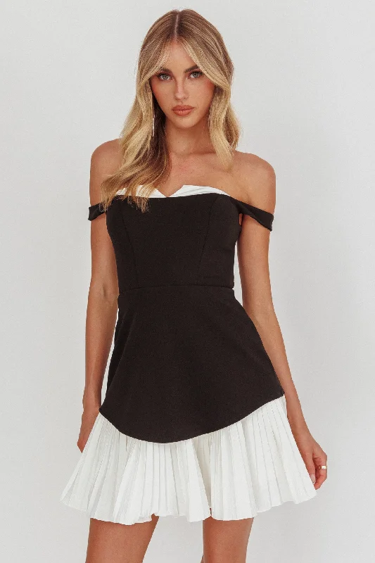 Devoted Love Pleat Hem Mini Dress Contrast Black Classic Floral Print Mini Dress