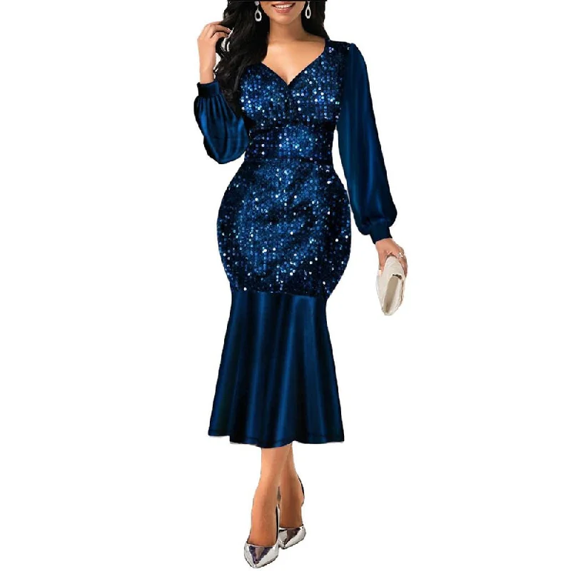 Sexy V Neck Sequin Evening Wedding Party Dress Tunics Travel practical