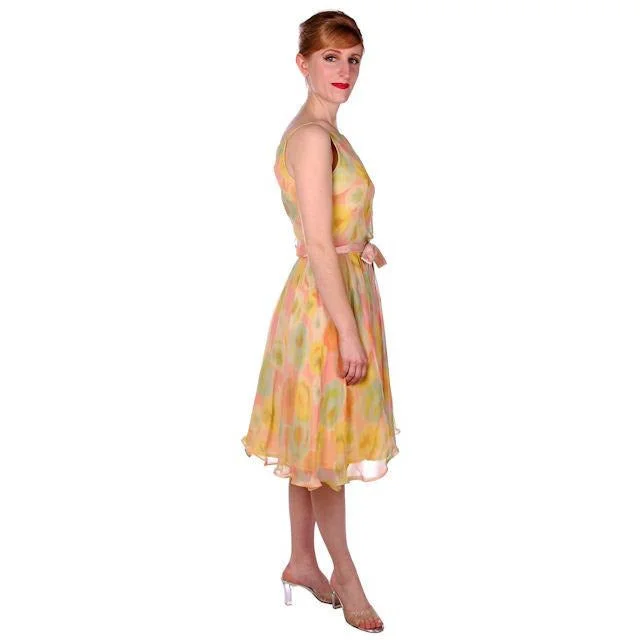 Vintage Sherbets Silk Chiffon Party Dress Summer 1965 Saks Fifth Ave 36-26-Free Tunics Fashionable trendy Vintage Sherbets Silk Chiffon Party Dress Summer 1965 Saks Fifth Ave 36-26-Free Tunics Fashionable trendy