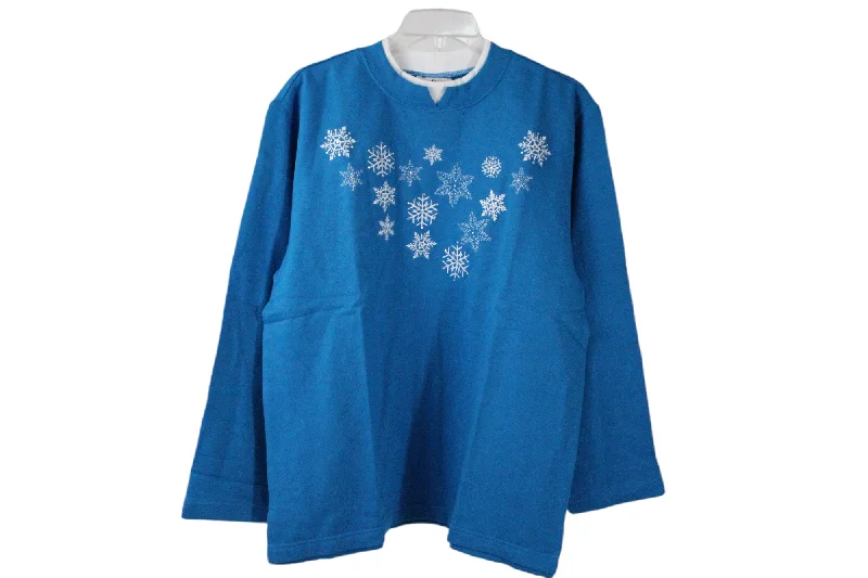 Metropolitan Blue Snowflake Embroidered Sweatshirt | M Hoodie with Belted Waist Structured Tailored