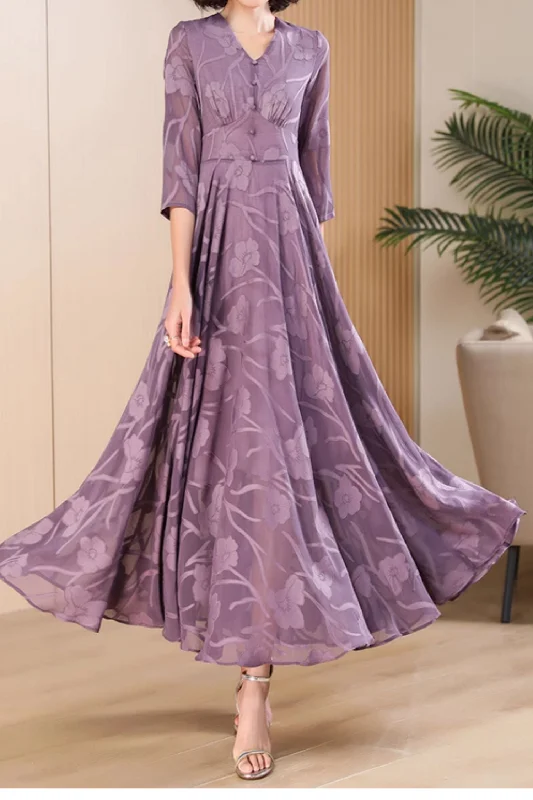 Swing purple summer maxi chiffon dress 5030 Boat Neckline Classic