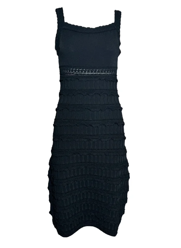 Alaïa Black Tiered Ruffle Dress with Scallop Hem Turtleneck Neckline Stylish