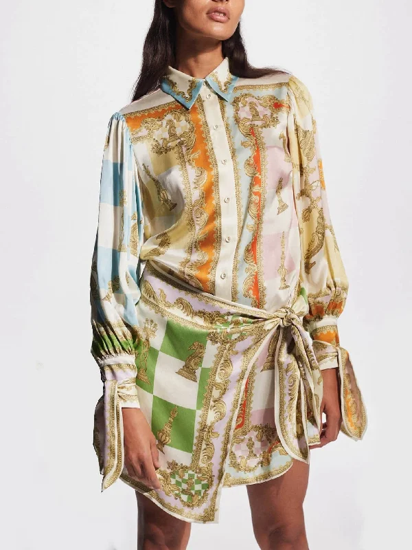 Unique Printed Irregular Charming Knotted Mini Dress Casual Mini Dress with Pockets