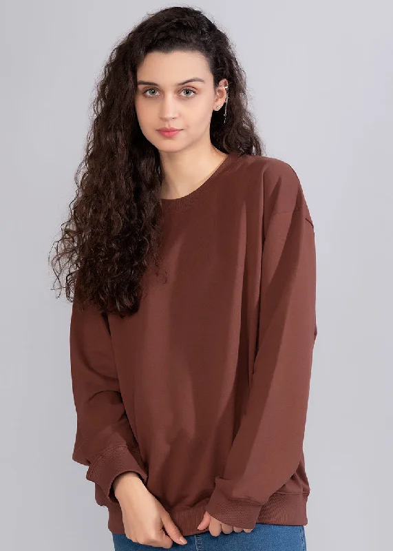 Solid Cocoa Women Drop Shoulder Loose Fit Sweatshirt | Pronk Zip Hoodie Drawstring Kangaroo Pocket