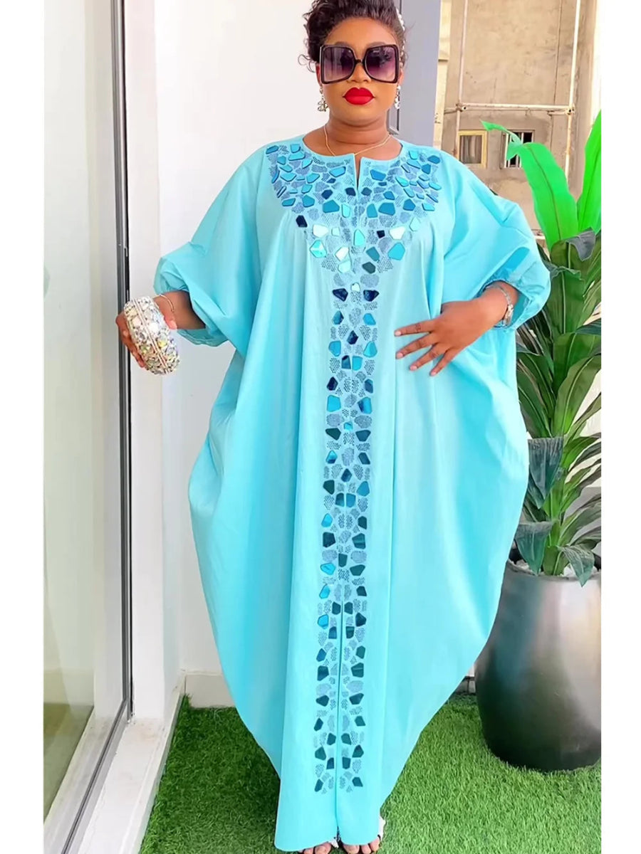 Satin Boubou Robe for Women – African Caftan Abaya, Evening Party Dress Shift Classic Vintage