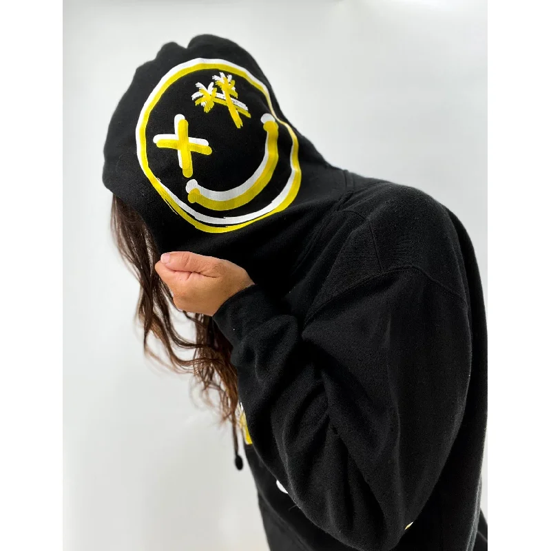 Salty Savage Unisex “Signature” Hoodie | Dead Head Collection | Black/White/Yellow Hoodie with Hem Detail Decorative Unique