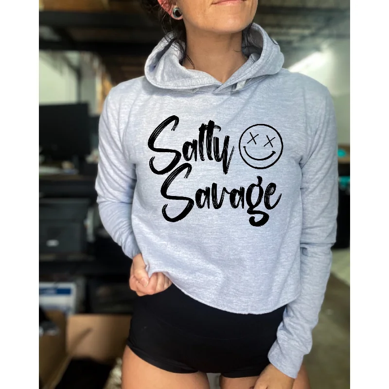 Salty Savage Ladies “Signature” Cropped Hoodie Hoodie with Half-Zip Sporty Casual