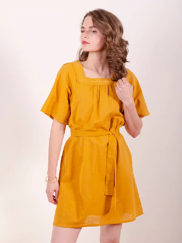 Alexis Mini Dress - Turmeric Cozy A-Line Mini Dress