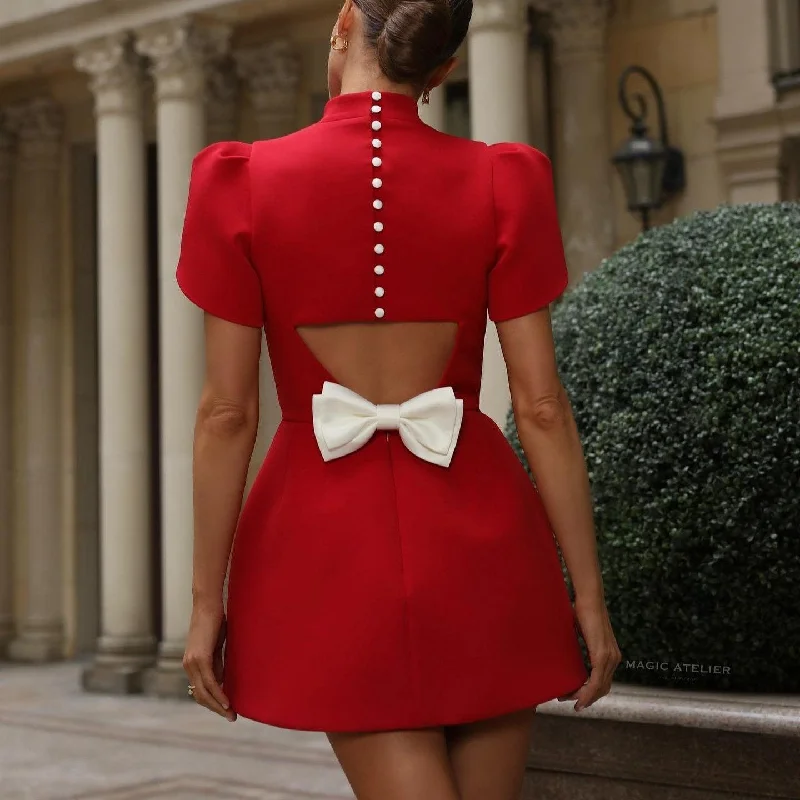Elegant Occasion Cut Out Bow Mini Dress Chic Halter Mini Dress