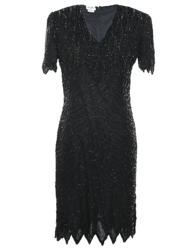 Black Sequinned Silk Party Dress - S Lace Sexy Club