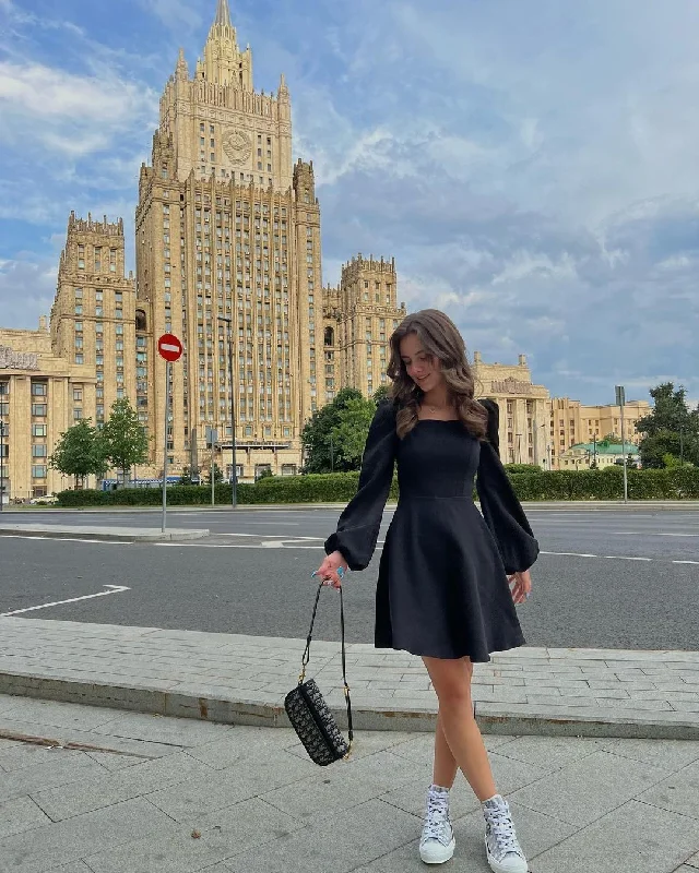 Vintage A-line Black Homecoming Dress,Black Party Dress Y2351 Tunics Long Elegant