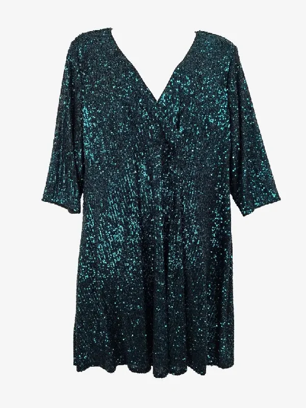 Pink Dusk Emerald Mermaid Shimmer Mini Dress Size 22 Casual Mini Dress with Pockets