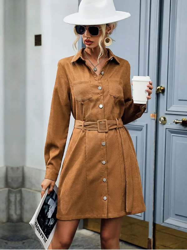 Casual Corduroy Dress Women Autumn Winter Long Sleeves Turn Down Collar Elegant Dress Tunics Hiking breathable Casual Corduroy Dress Women Autumn Winter Long Sleeves Turn Down Collar Elegant Dress Tunics Hiking breathable