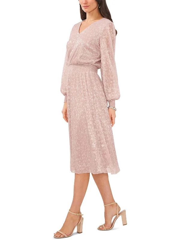 Womens Metallic Midi Cocktail and Party Dress Pencil Length Work