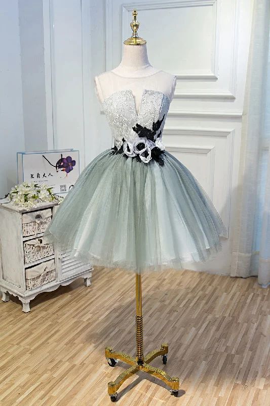 A Line Tulle Flowers Short Homecoming Dress, Cheap Party Dress OKN51 Tunics Polka dots A Line Tulle Flowers Short Homecoming Dress, Cheap Party Dress OKN51 Tunics Polka dots