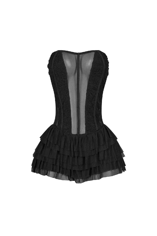 Rory Mesh Tube Lace Corset Mini Dress Elegant Off-Shoulder Dress Mini