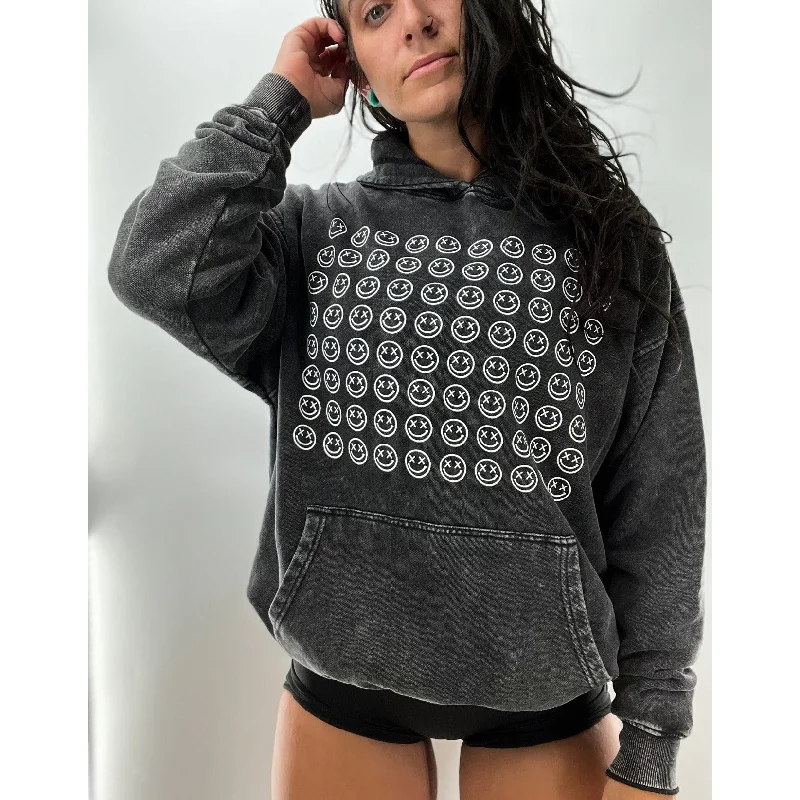 Salty Savage Unisex “OG Smile Stuck On Repeat” Mineral Wash Hoodie Hoodie with Patch Decorative Personalized