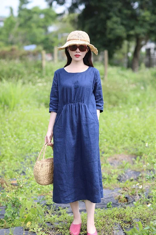 Summer new travel art linen mid-sleeve dress CYM371 Tunics Stylish elegant
