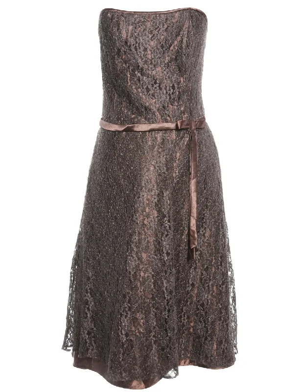 Brown Sleeveless Party Dress - M Bodycon Fitted Nightout