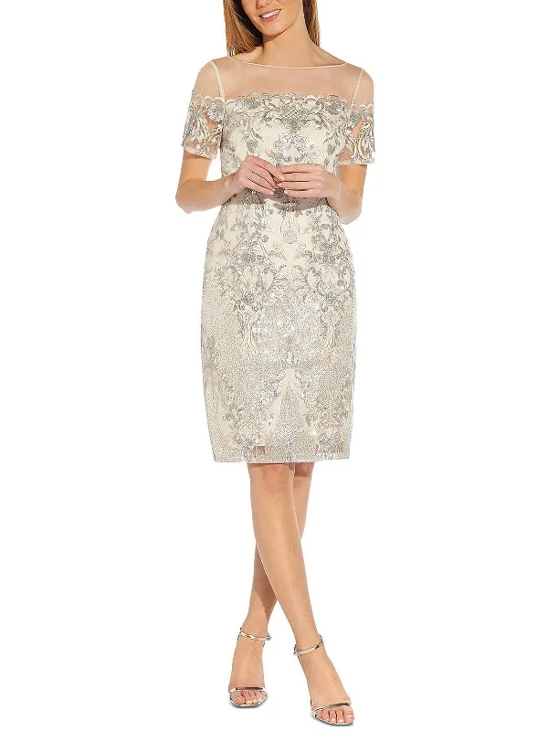 Womens Mesh Embroidered Cocktail and Party Dress A-Line Day Work