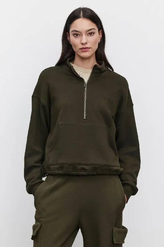 ALI HALF-ZIP SWEATSHIRT Hoodie with Rolled Sleeves Casual Relaxed