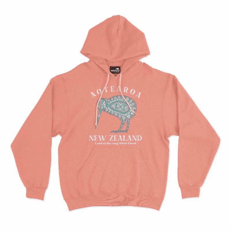 Womens Hoodie -  Batik Kiwi Hoodie with Hem Frayed Vintage Worn