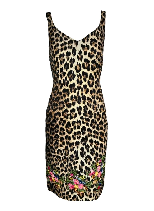Moschino Cheap & Chic Leopard Print Dress with Embroidered Florals Tunics Polka dots Moschino Cheap & Chic Leopard Print Dress with Embroidered Florals Tunics Polka dots