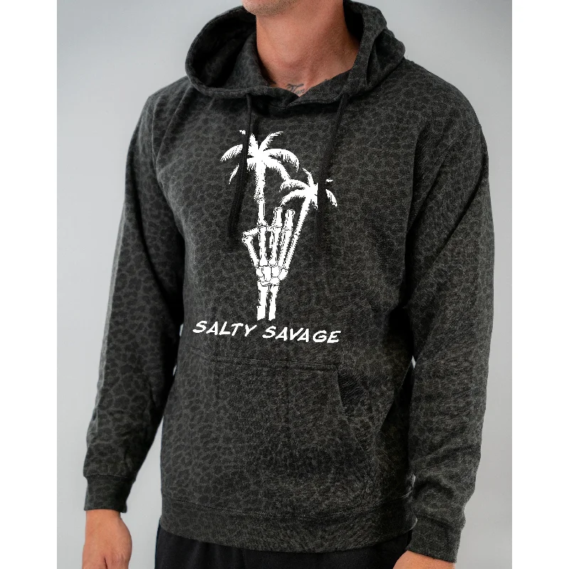 Salty Savage Unisex "Rock On" Lounge Hoodie | Black Leopard Hoodie with Zipper Versatile Modern