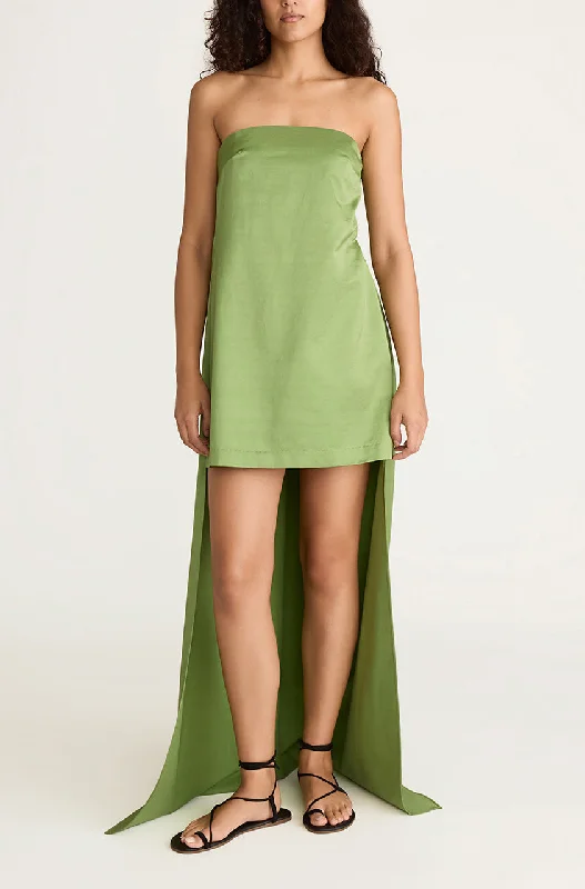 Slub Sateen Mini Dress with Train Casual High-Waist Mini Dress