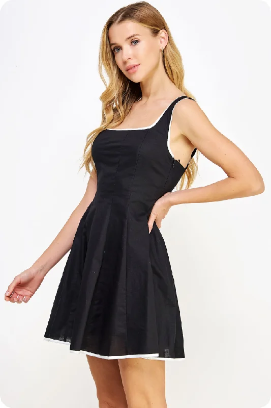 Ruby Trim Mini Dress in Black Comfortable Casual Mini Dress