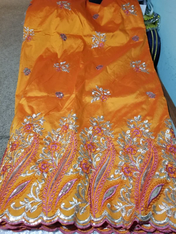 Clearance item: Orange Embriodery silk Geoge fabric. Beautiful flower border. Original quality George for making African party dress. Indian-George sold per 5yards and price is for 5yds Tunics Short Trendy Clearance item: Orange Embriodery silk Geoge fabric. Beautiful flower border. Original quality George for making African party dress. Indian-George sold per 5yards and price is for 5yds Tunics Short Trendy