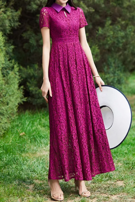 Purple short sleeves prom lace dresses women 4993 Tunics Cozy comfortable