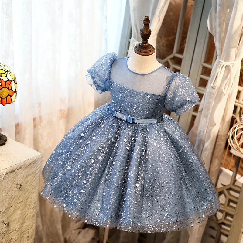 Baby Girl Summer Stars Sequins Fluffy Cake Princess Dress empire Waist empire