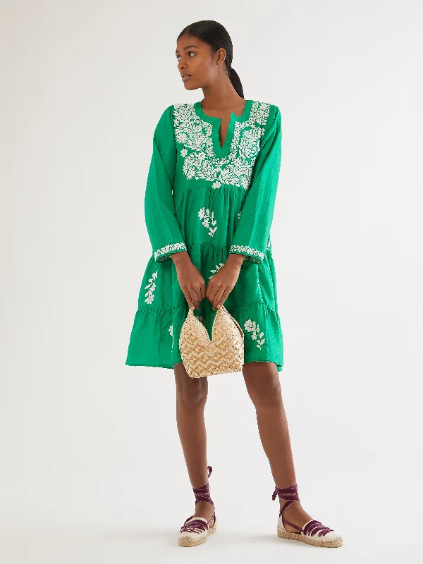 Indian silk embroidered mini dress Stylish Ribbed Mini Dress