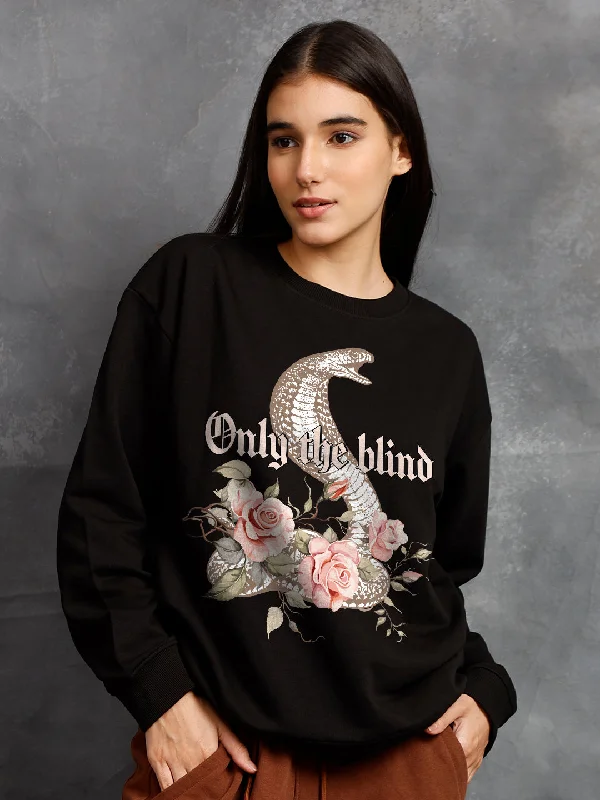 Only The Blind Women Drop Shoulder Premium Terry Sweatshirt Hoodie with Full-Zip Functional Layering